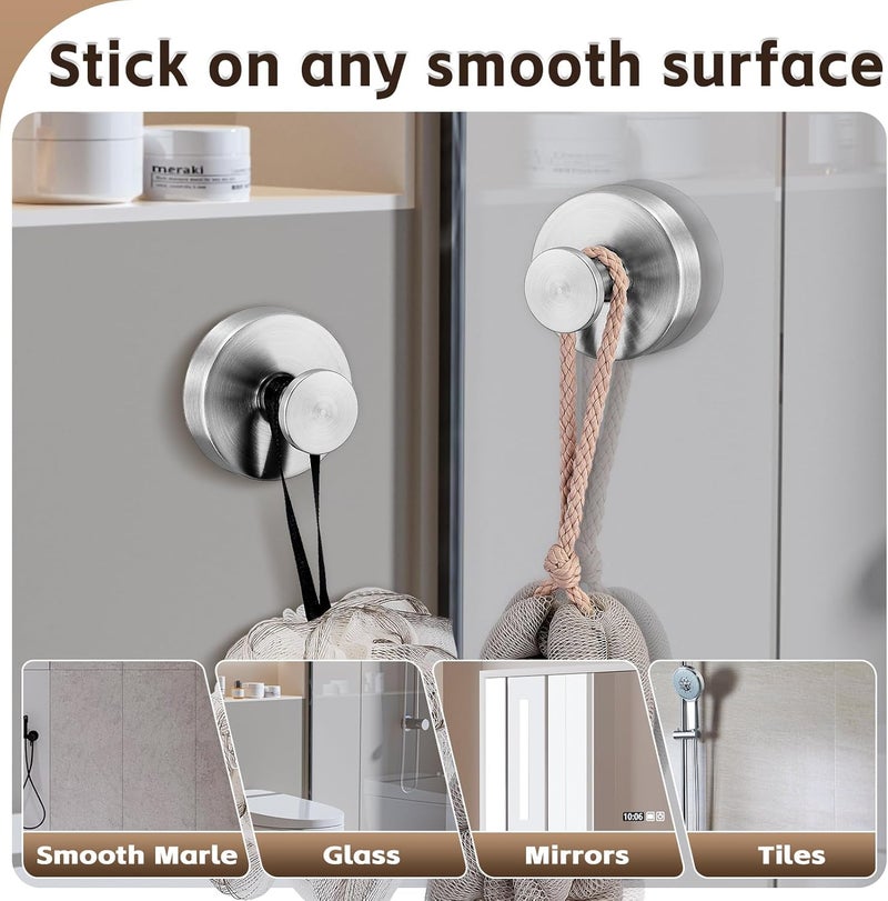 Supopular Reusable Heavy Duty Suction Cup Hooks for Kitchen/Bathroom/Shower - Wet-Proof Hooks for Towels, Robes, Loofah&Wreaths/No Drill Mounting on Glass, Tile, Metal (2, Brushed Nickel) - Image 3